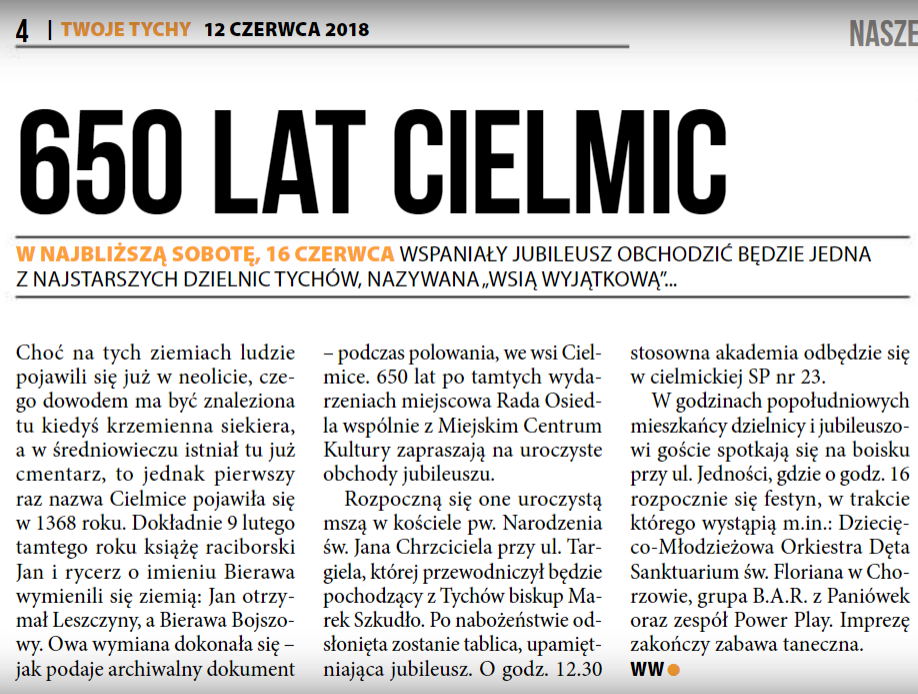 Twoje Tychy – 650 lat Cielmic